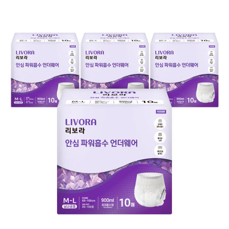 리보라 안심 파워흡수 팬티형 요실금 성인용 기저귀 중형, 10개입, 4팩