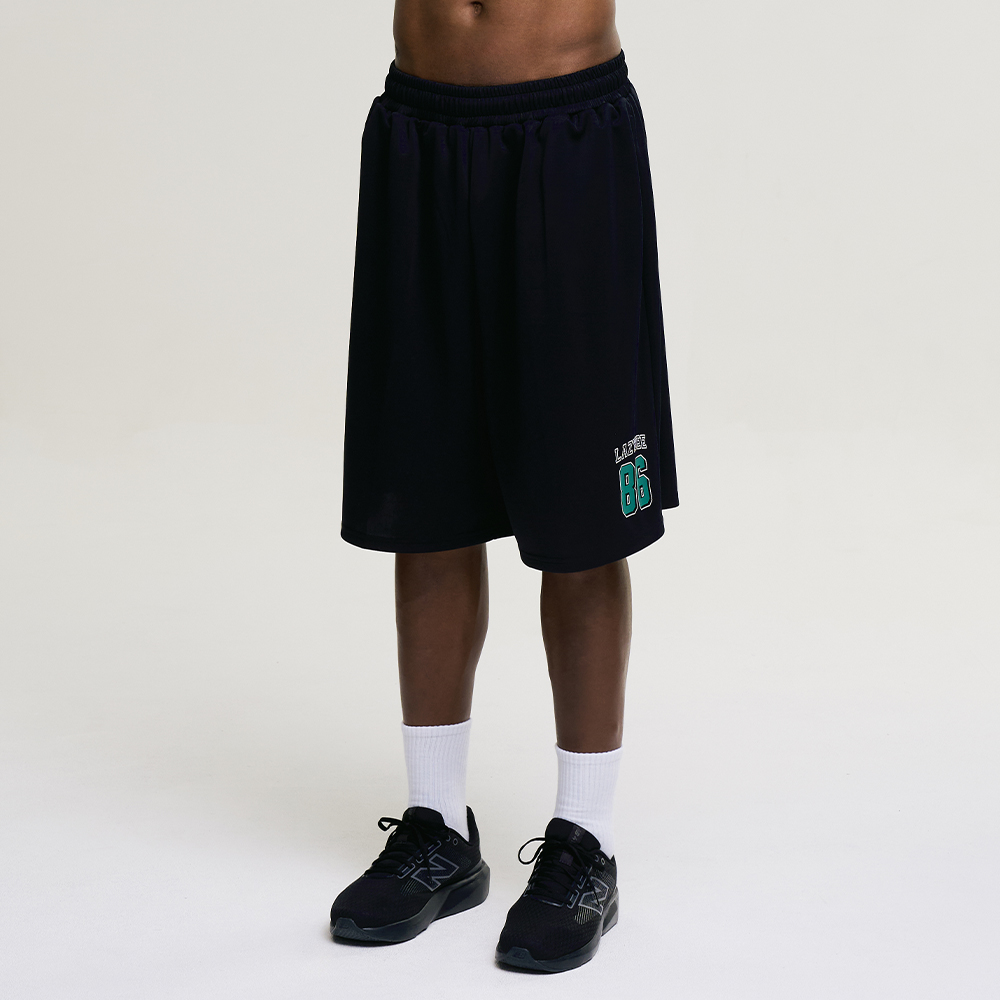 남자 자이언트핏 져지 오버핏 버뮤다 팬츠 반바지 헬스복 운동복 짐웨어 공용 블랙 - 상품 이미지