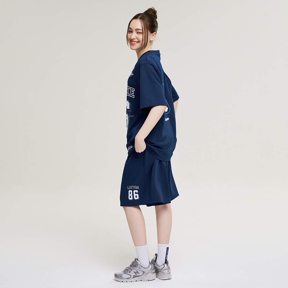 여성 자이언트핏 져지 오버핏 버뮤다 팬츠 반바지 헬스복 운동복 짐웨어 공용 네이비 - 상세 이미지 5