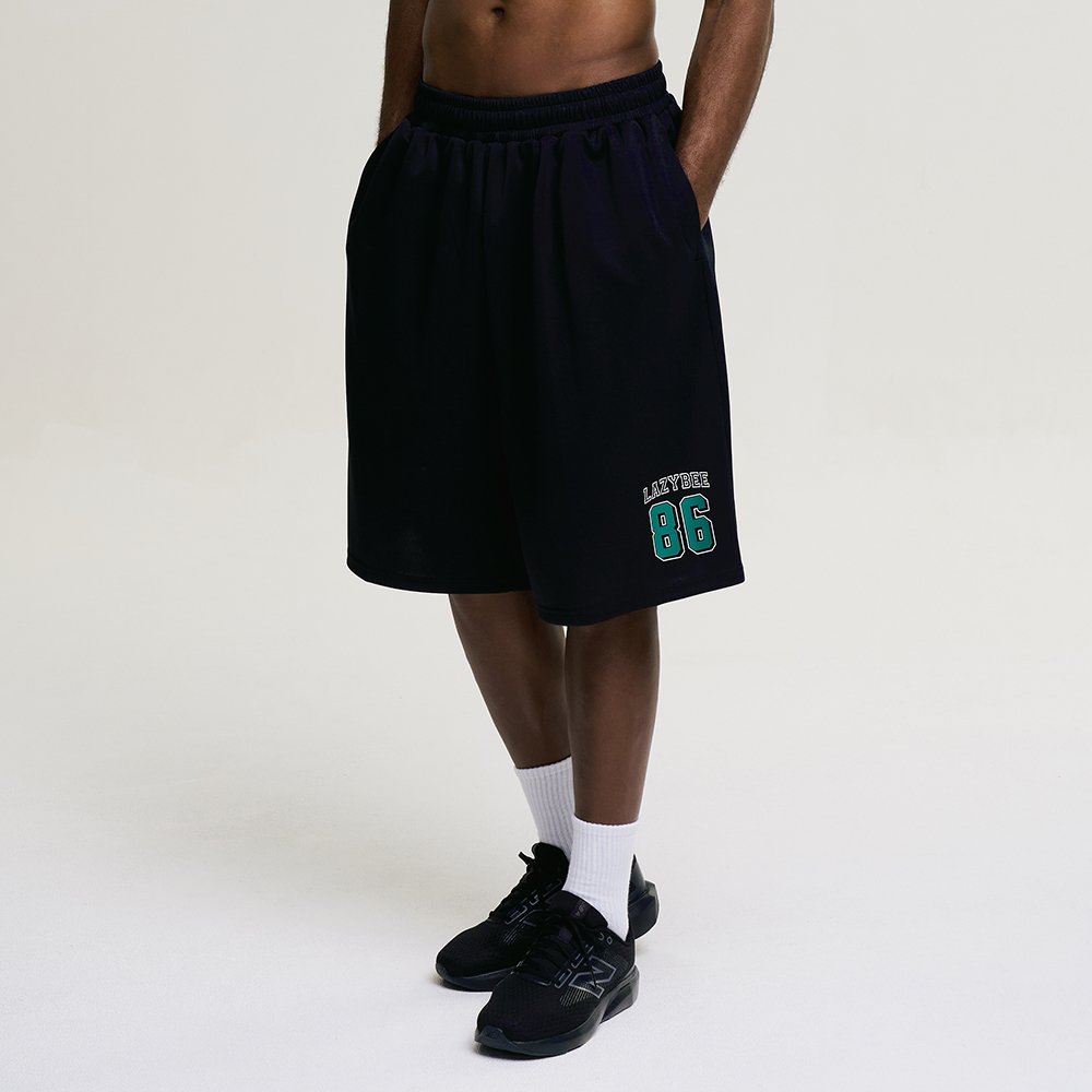 남자 자이언트핏 져지 오버핏 버뮤다 팬츠 반바지 헬스복 운동복 짐웨어 공용 블랙 - 상세 이미지 3