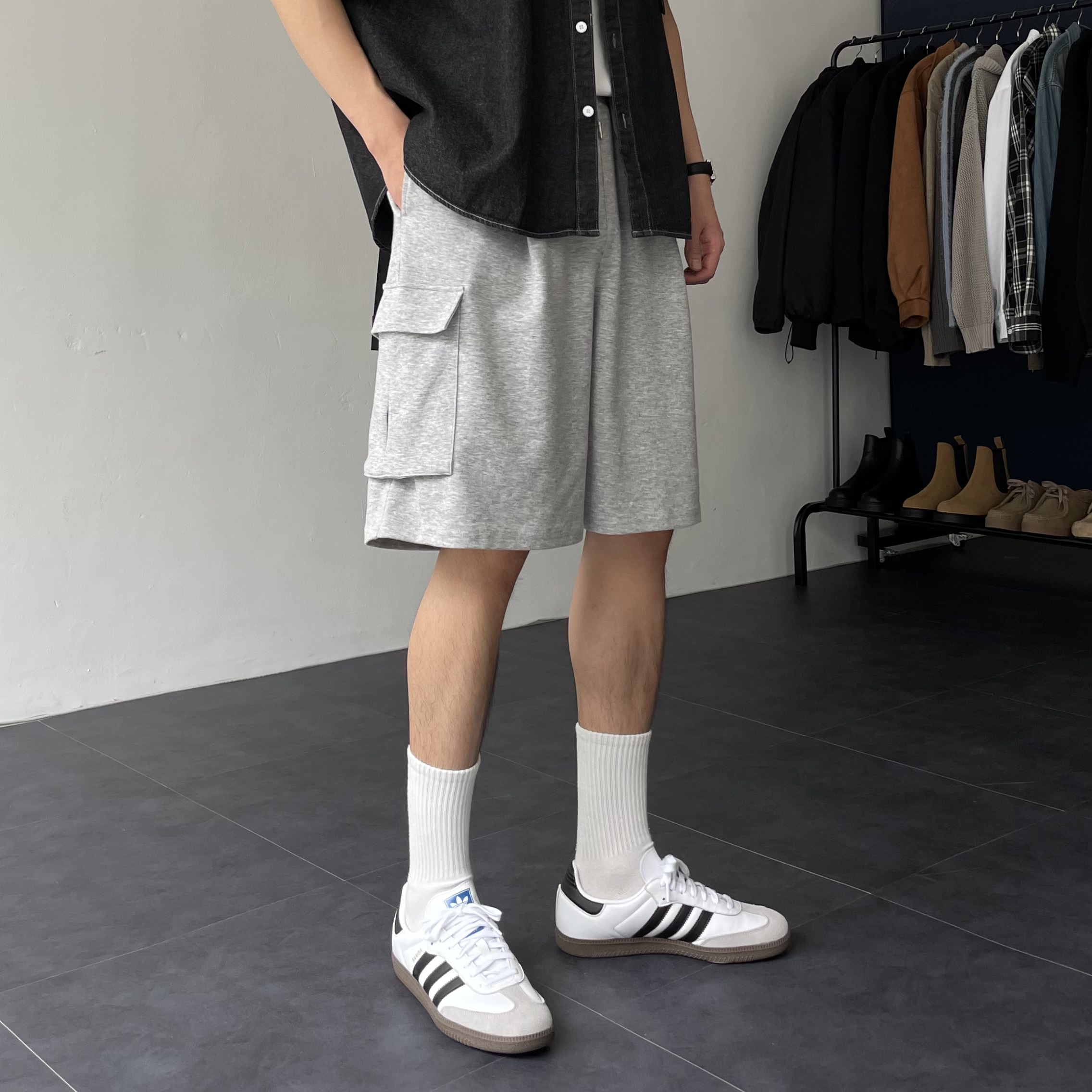 카고반바지 남자버뮤다팬츠 회색반바지 벌룬팬츠 - 상세 이미지 2