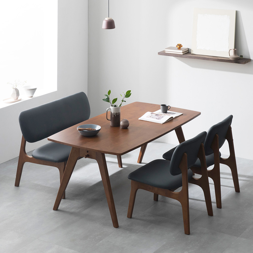 장인가구 칸토르 원목 낮은 식탁 세트 4인 1600 벤치형