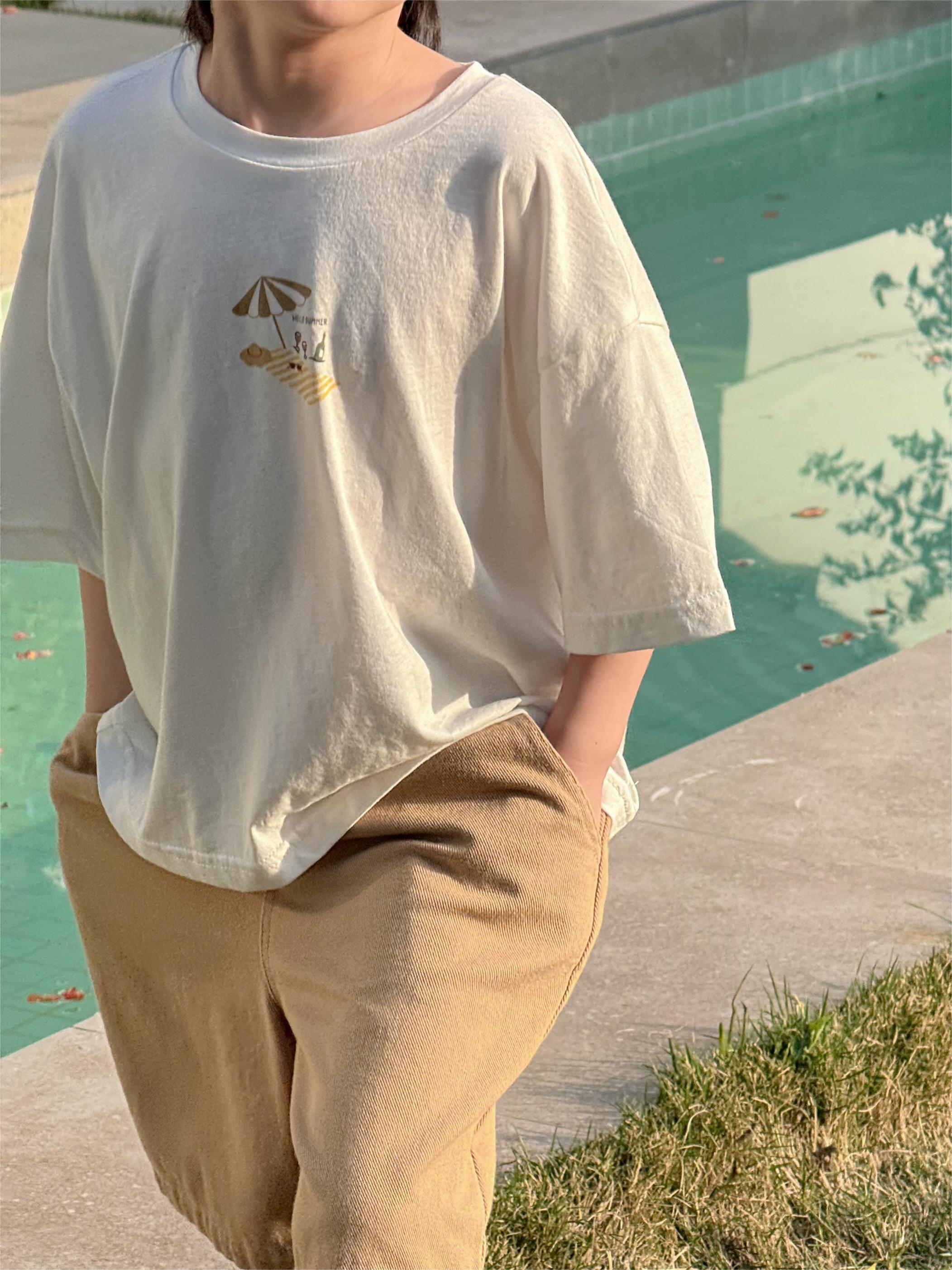 Irene's Closet HELLO SUMMER 프린트 순면 루즈핏 반팔 티셔츠 유아 주니어 여름