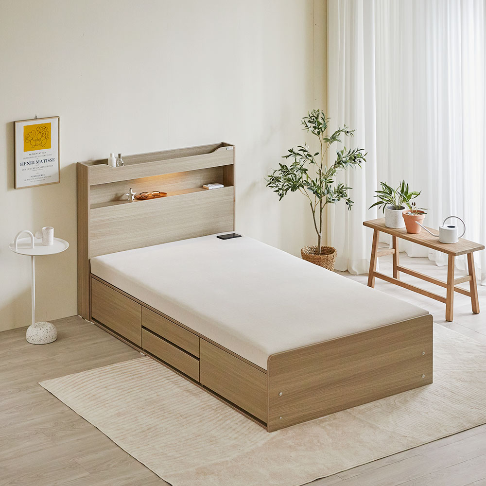 장인가구 톤즈 황토볼 보료 LED수납 흙침대 SS