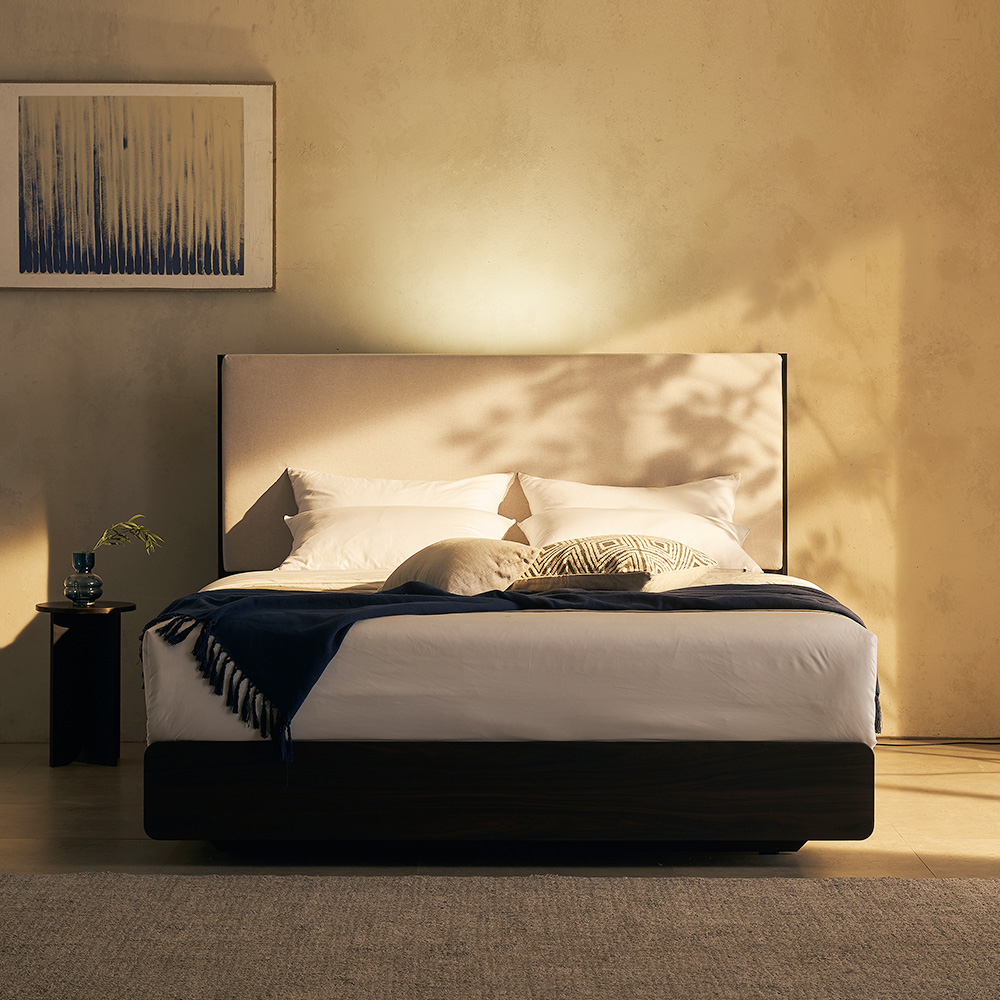 장인가구 까르뎅차콜 패브릭 LED 호텔 평상형 침대 프레임 Q+800협탁1