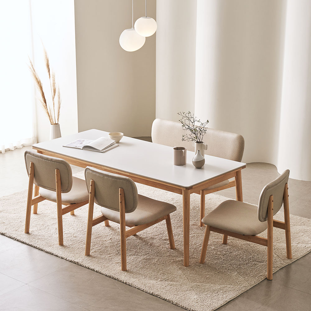 장인가구 칸토르모노 SE0 원목 포세린 세라믹 4인 6인 낮은식탁 세트 식탁+의자3+등받이벤치1, 1800mm, 세라믹식탁 마블화이트 - 상세 이미지 2
