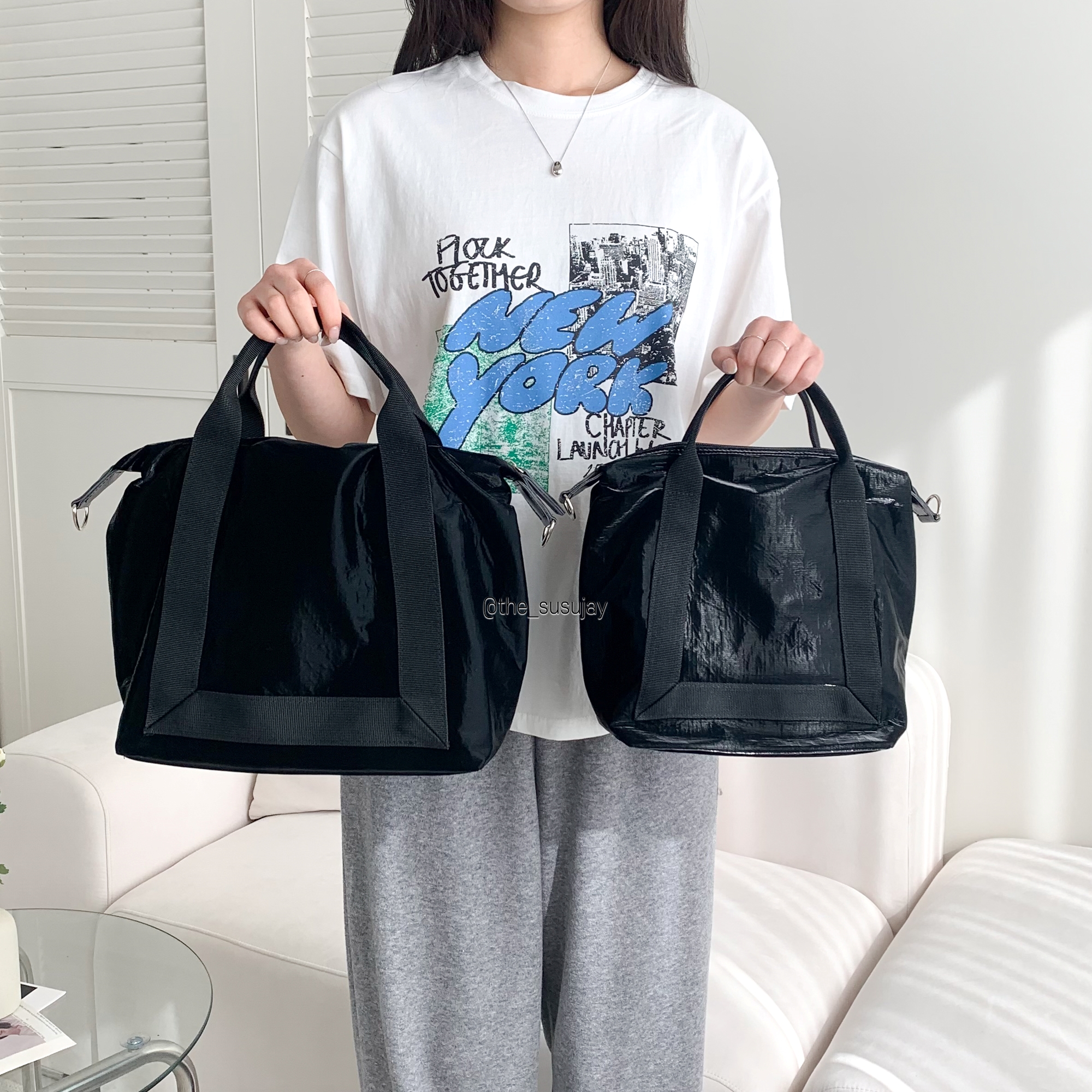 가벼운타이벡 글로시백 비건레더 스퀘어백 출근가방 휘뚜루마뚜루 보부상가방 - 상세 이미지 2