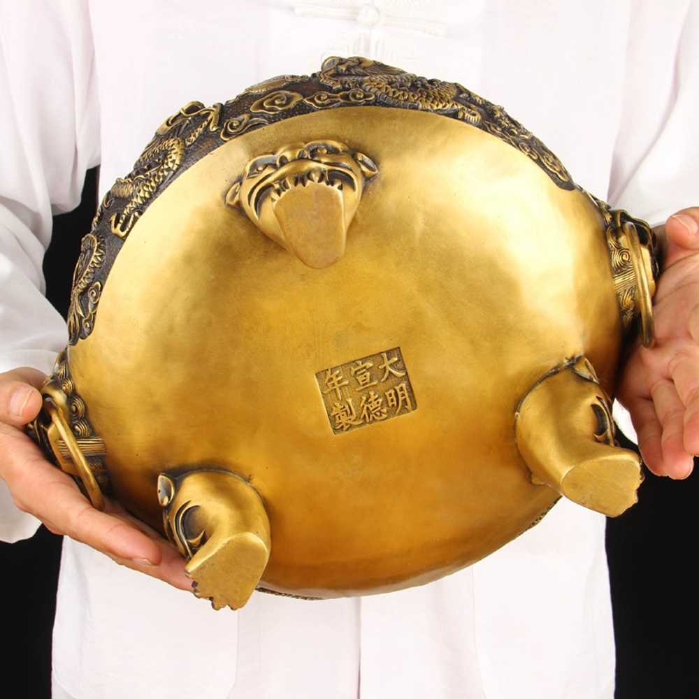 구리 향로 빈티지 그릇 화로 절 골동품 그릇 접시 직경 15cm - 상세 이미지 3
