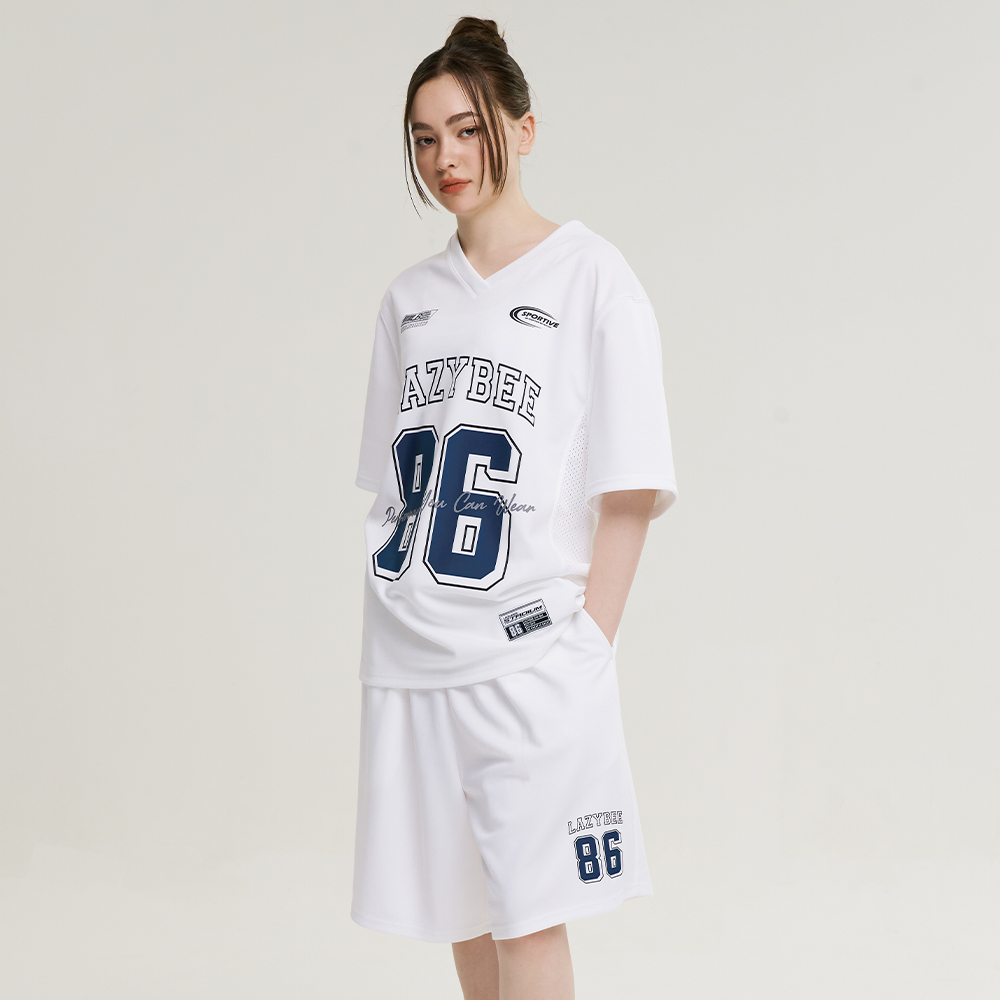 여성 자이언트핏 져지 오버핏 버뮤다 팬츠 반바지 헬스복 운동복 짐웨어 공용 화이트 - 상세 이미지 2