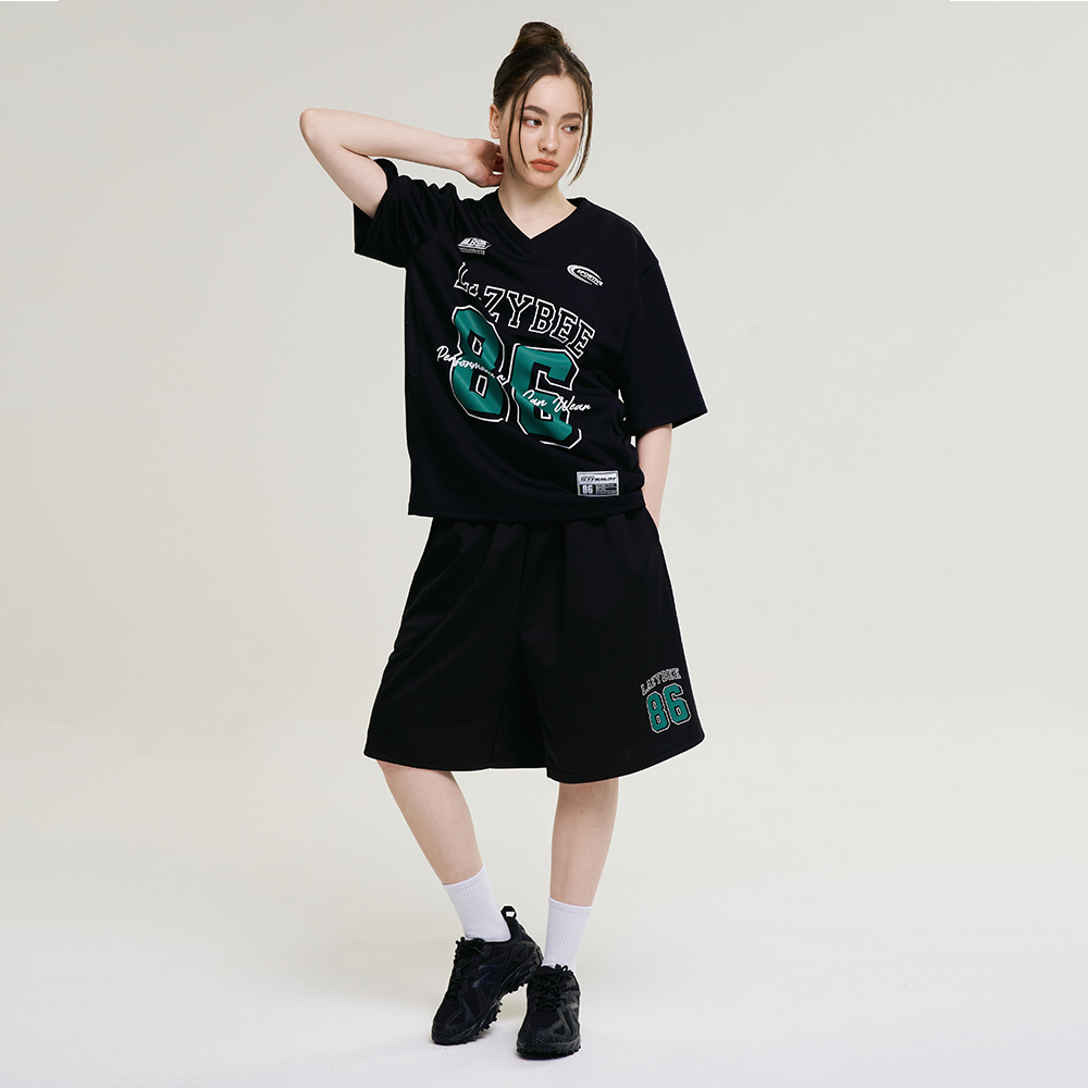 여성 자이언트핏 져지 오버핏 버뮤다 팬츠 반바지 헬스복 운동복 짐웨어 공용 블랙 - 상세 이미지 3