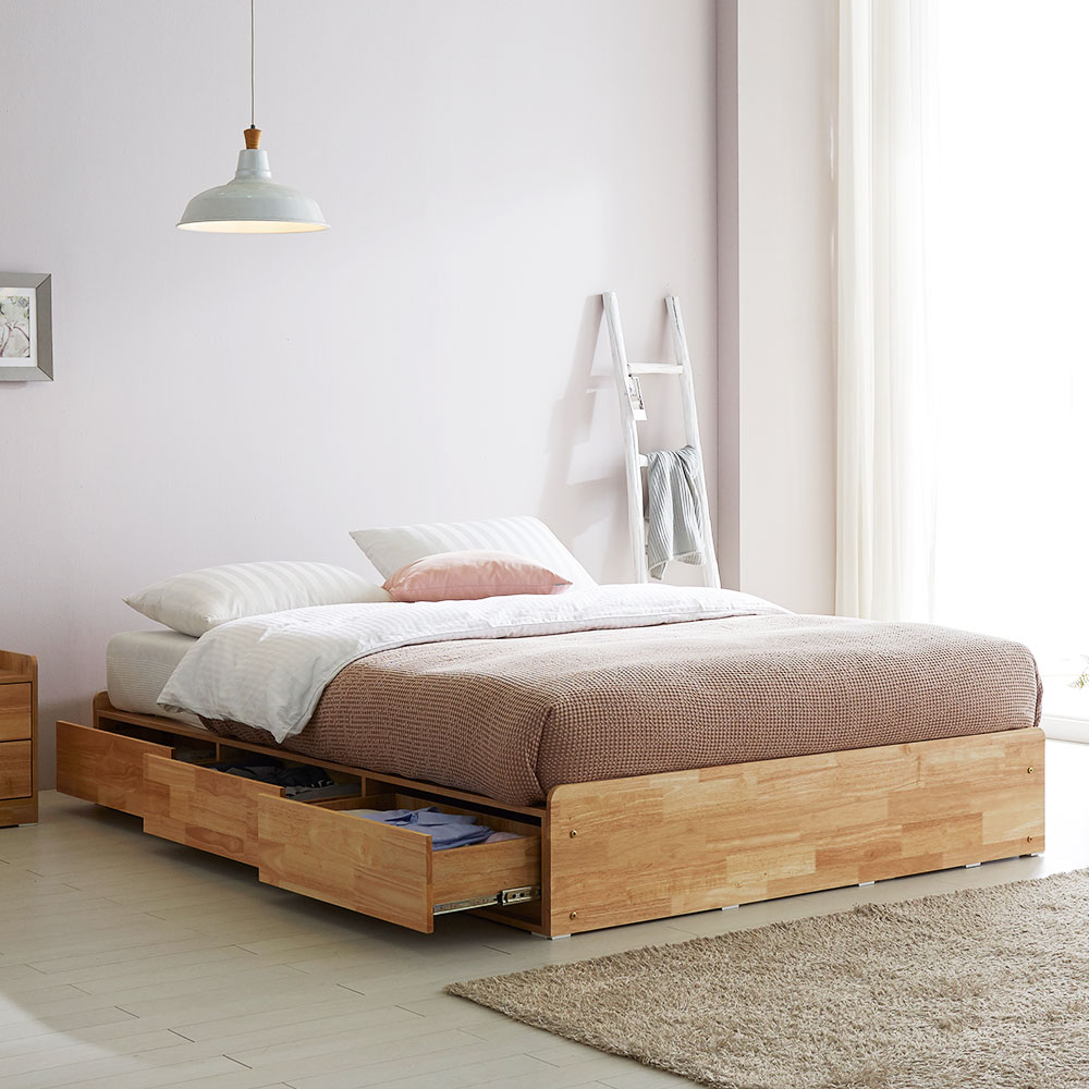 장인가구 노마 헤드리스 서랍형 수납 원목 침대 프레임 Q
