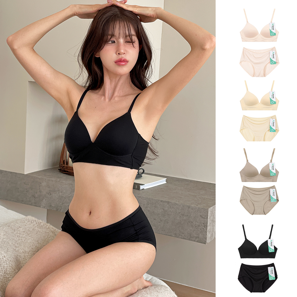 핑크앤다이아 자극없는 텐셀 브라 노와이어 심리스브라 빅사이즈 편한 속옷세트 - 상품 이미지