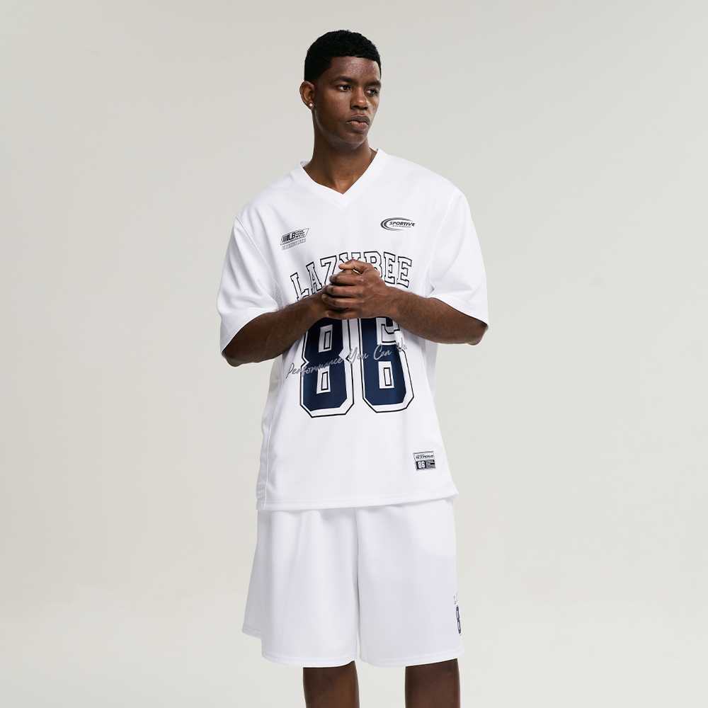 남자 자이언트핏 져지 오버핏 버뮤다 팬츠 반바지 헬스복 운동복 짐웨어 공용 화이트 - 상세 이미지 4