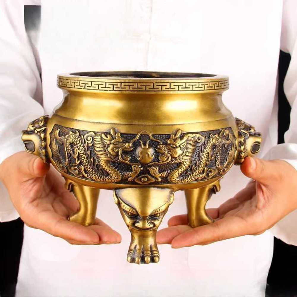 구리 향로 빈티지 그릇 화로 절 골동품 그릇 접시 직경 15cm - 상품 이미지