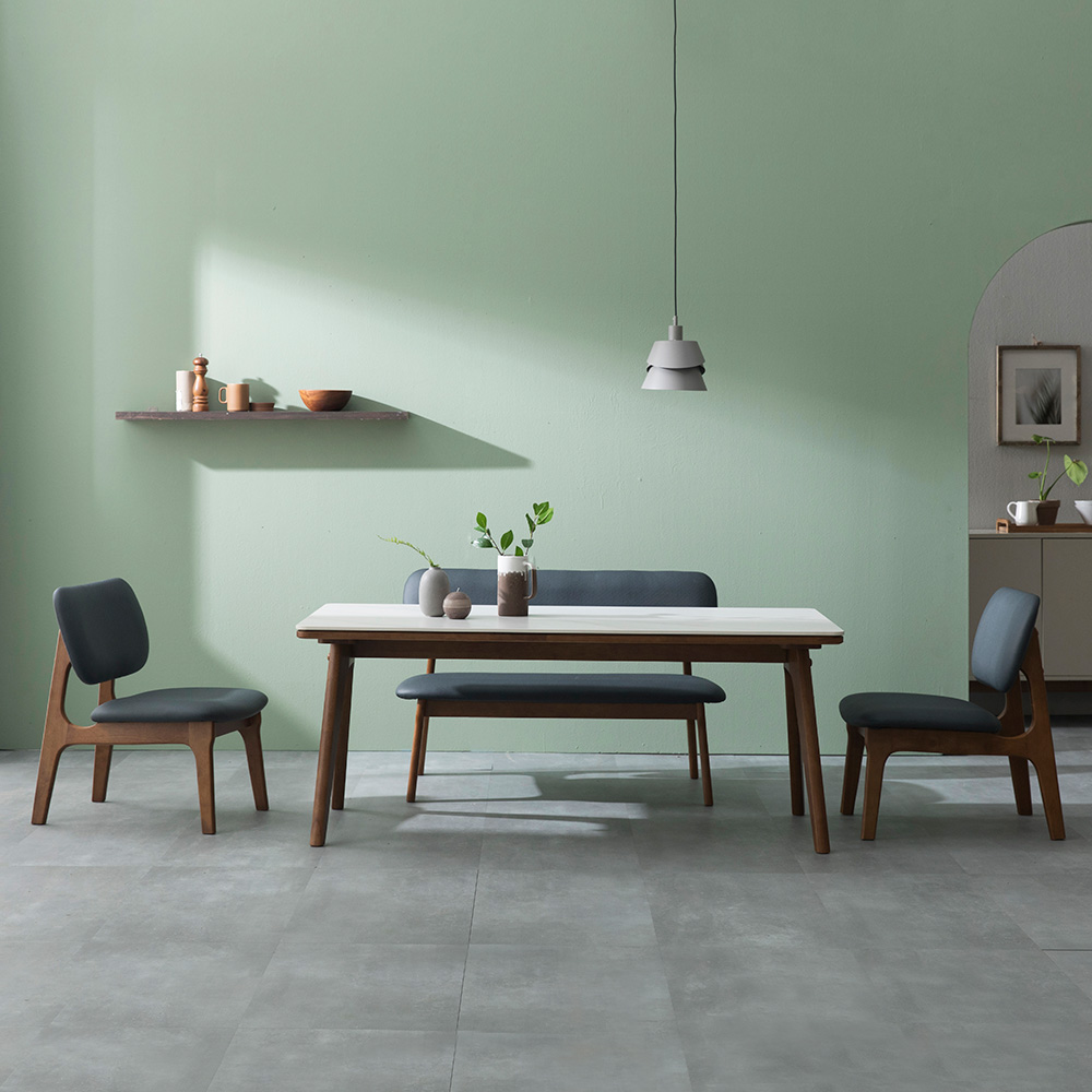 장인가구 칸토르 세라믹 원목 낮은 식탁 세트 1600 4인 의자2 벤치 패밀리 SE0등급