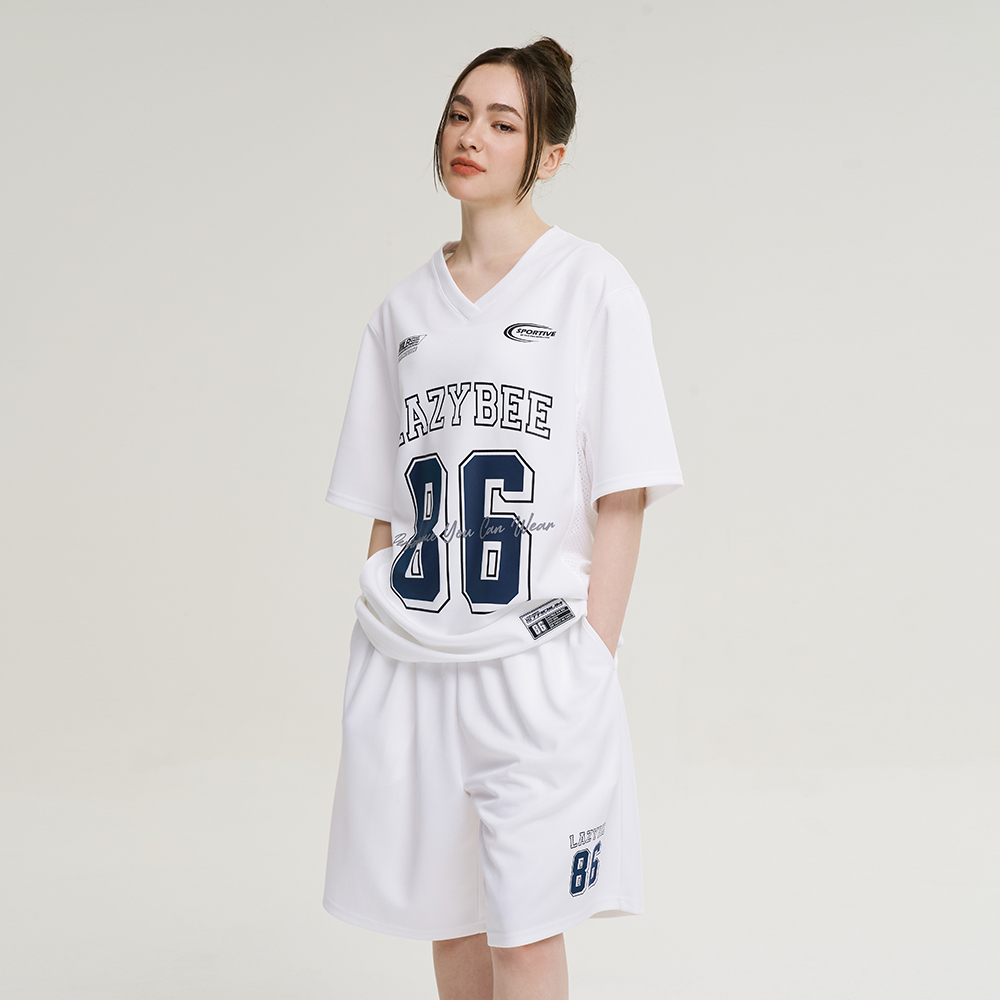 여성 자이언트핏 져지 오버핏 버뮤다 팬츠 반바지 헬스복 운동복 짐웨어 공용 화이트 - 상세 이미지 5