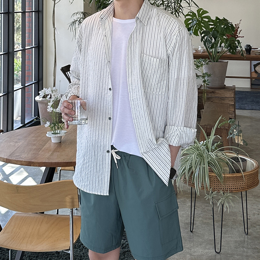 남자 셔츠 오버핏 봄 여름 남방 스트라이프 남자 와이 셔츠