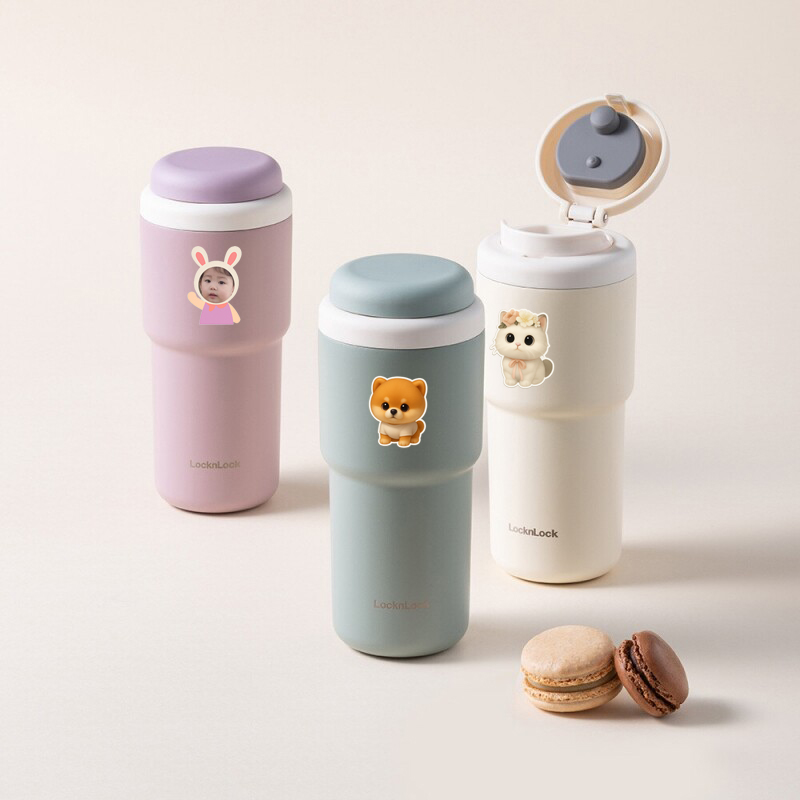 락앤락 컬러사진 포토 네임 마카롱 각인텀블러 인쇄 자동차 컵홀더 한손 원터치 - 상품 이미지