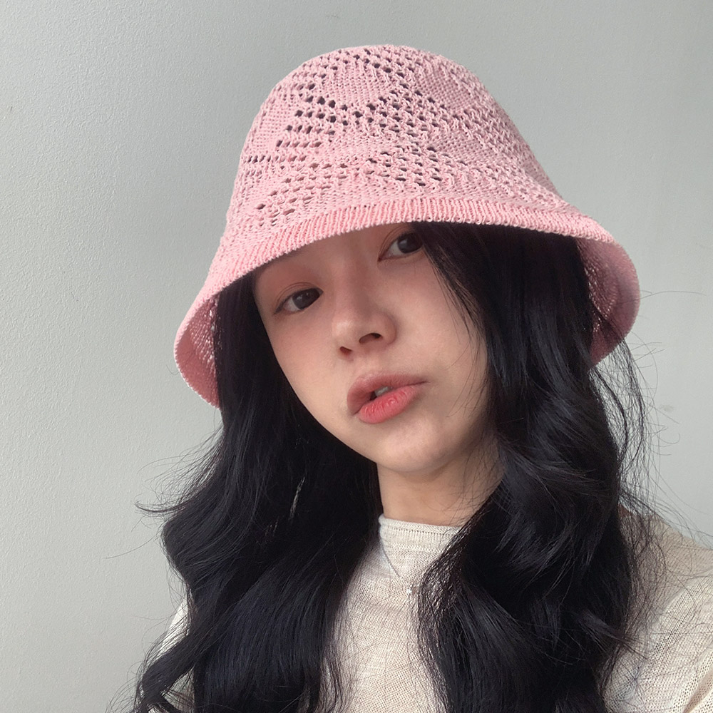 아가일 펀칭 니트 버킷햇 여름 여성 플로피햇 챙 벙거지모자 이미지 7