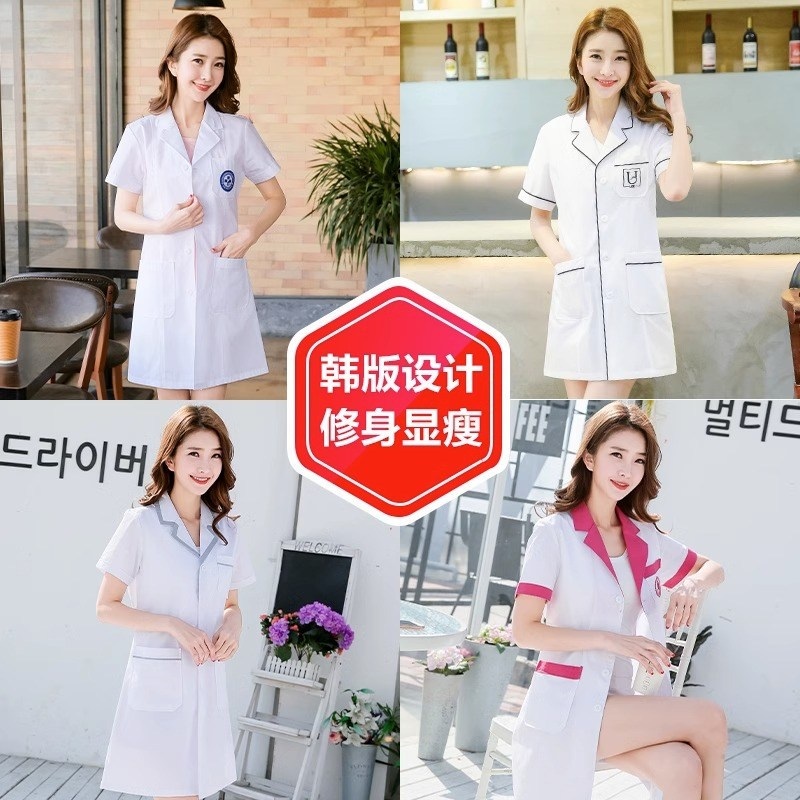 실험용 가운 반팔 애견 미용복 병원 화이트 간호복 여성 제트 회색테두리+흰색코트(여성용반팔) S - 상세 이미지 2