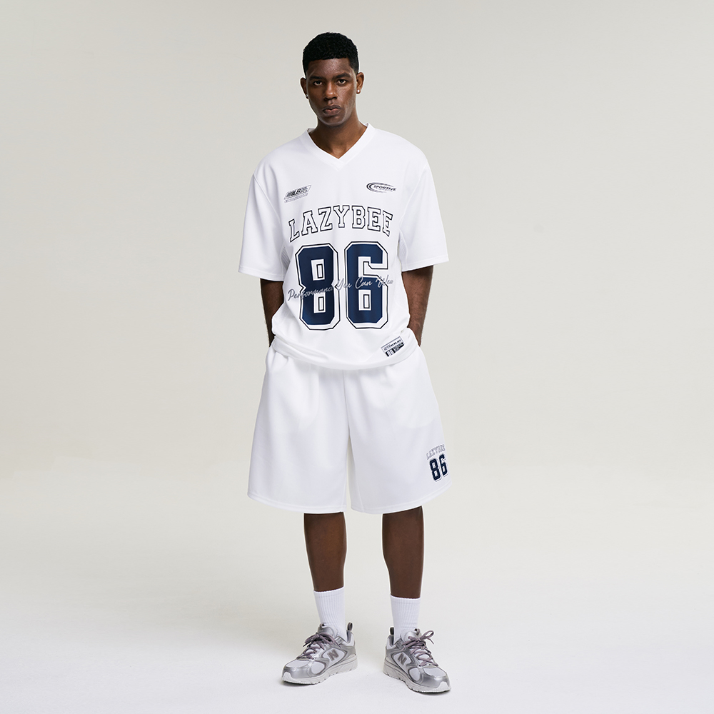 남자 자이언트핏 져지 오버핏 버뮤다 팬츠 반바지 헬스복 운동복 짐웨어 공용 화이트 - 상세 이미지 5