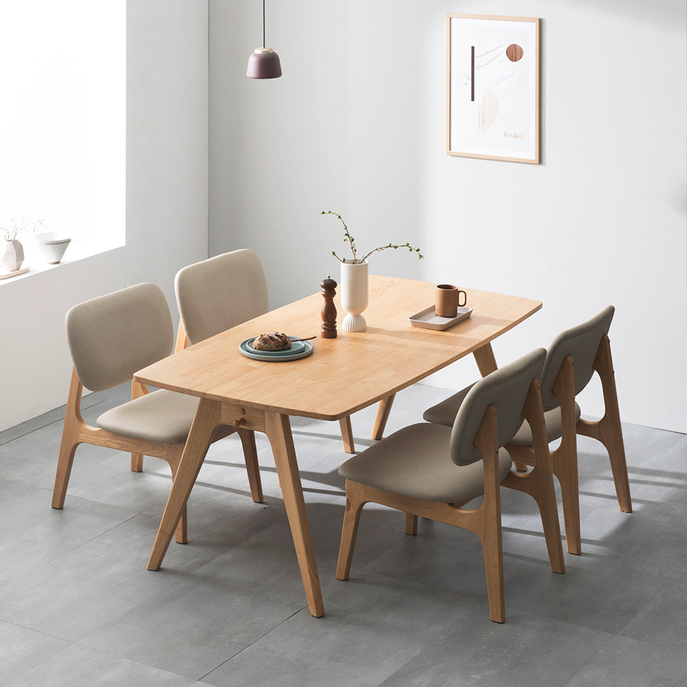 장인가구 칸토르 베이직 원목 패밀리 4인 낮은 식탁세트 의자형