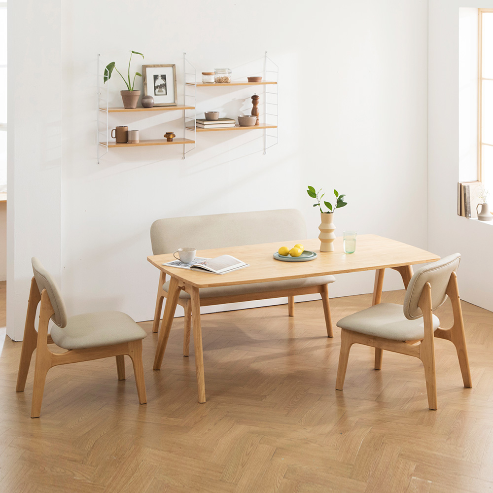 장인가구 칸토르 원목 낮은 식탁 세트 4인 1600 벤치형