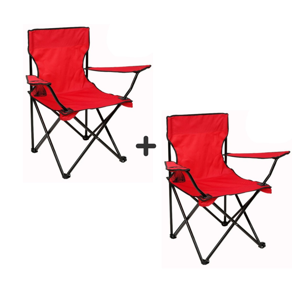 [팔걸이 캠핑의자] 접이식 야외용 컵홀더 포함 레드2개 - 상품 이미지