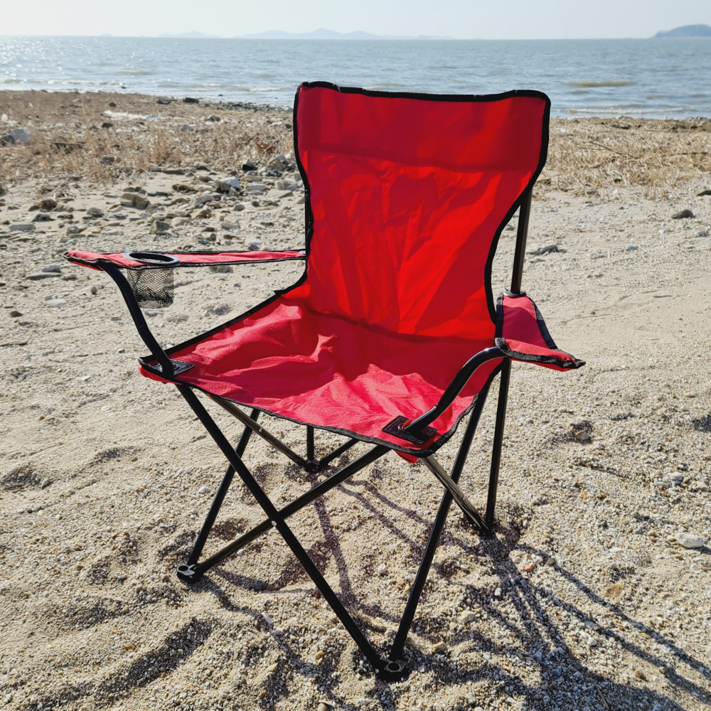 [팔걸이 캠핑의자] 접이식 야외용 컵홀더 포함 레드1개 - 상품 이미지