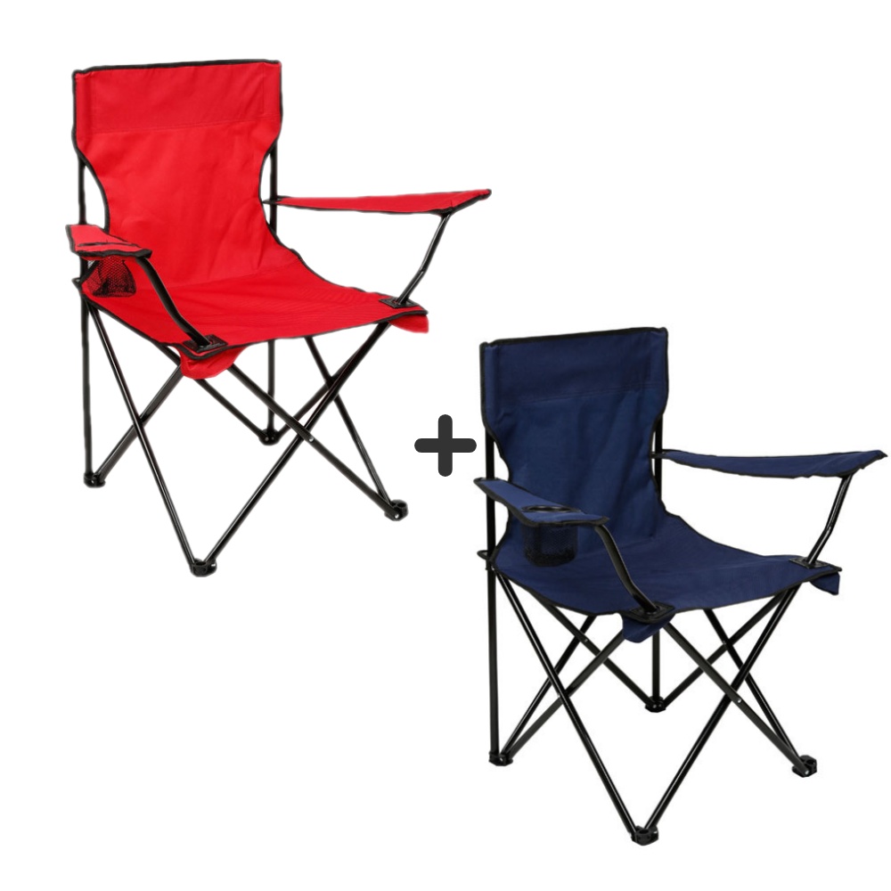 [팔걸이 캠핑의자] 접이식 야외용 컵홀더 포함 레드1개+네이비1개 - 상품 이미지