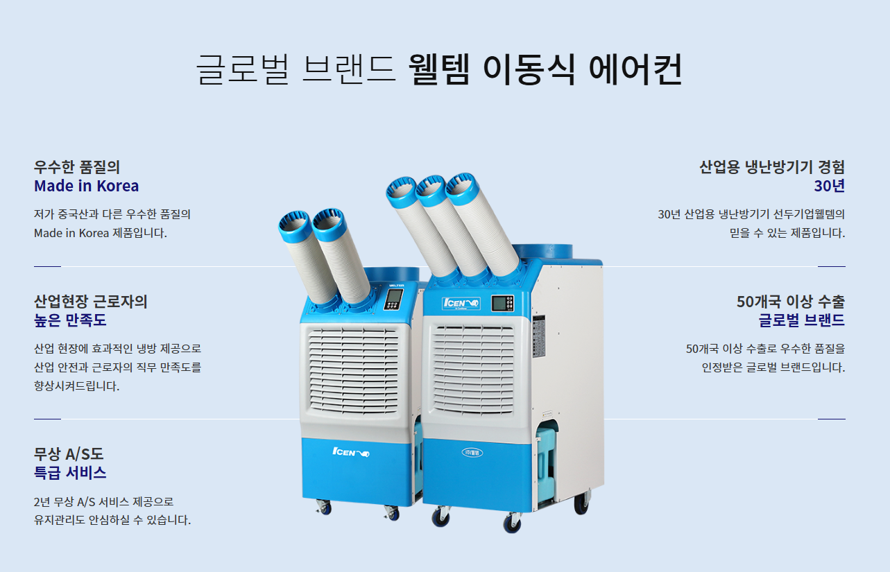 코끼리냉풍기 산업용냉풍기 공업용 웰템 국산 2구 냉방능력 4700W AS2년보증 - 상세 이미지 4
