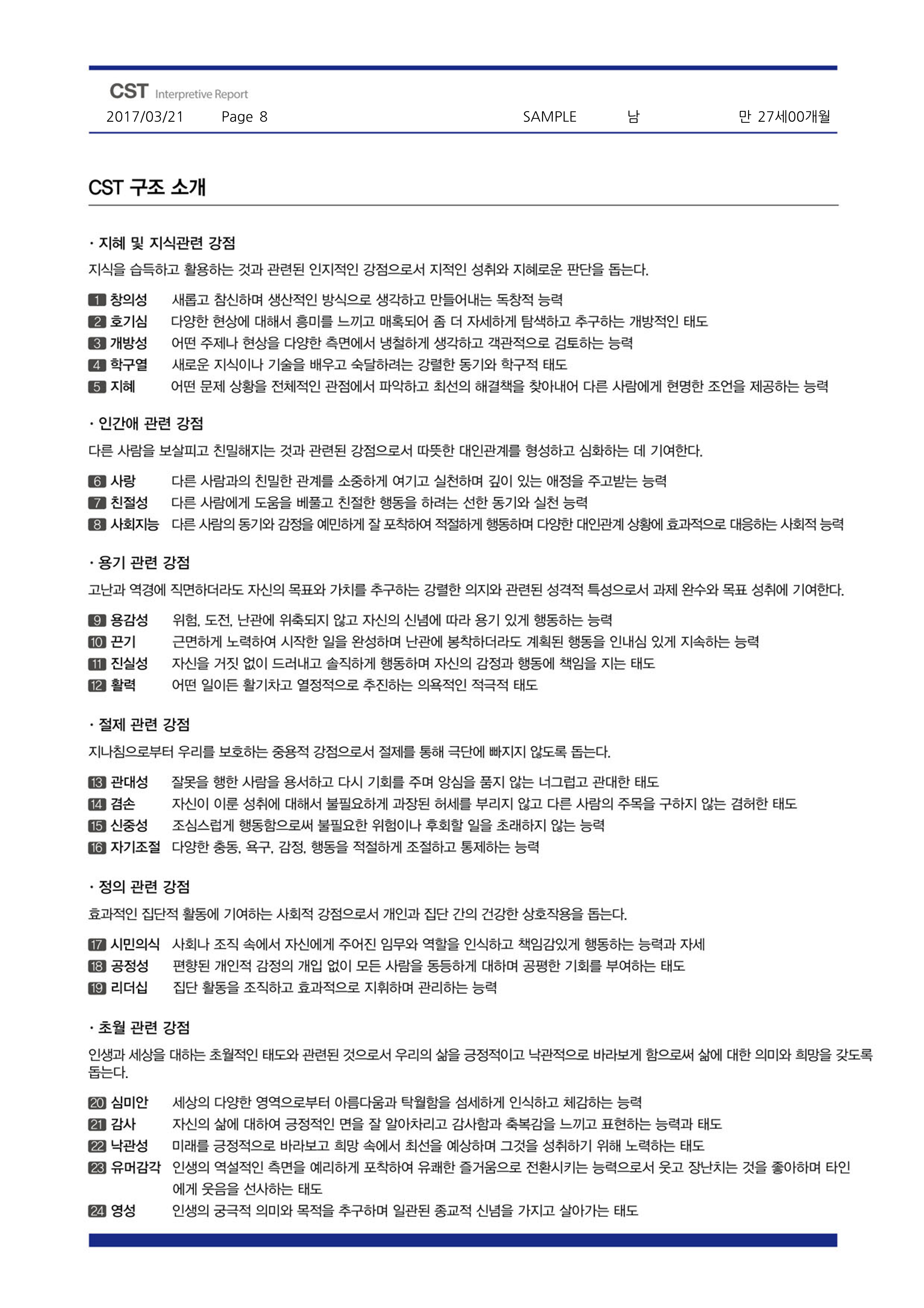 CST 강점 검사 (긍정심리학 24가지 성격 스트렝스 정식검사) 온라인 심리검사 - 상세 이미지 4