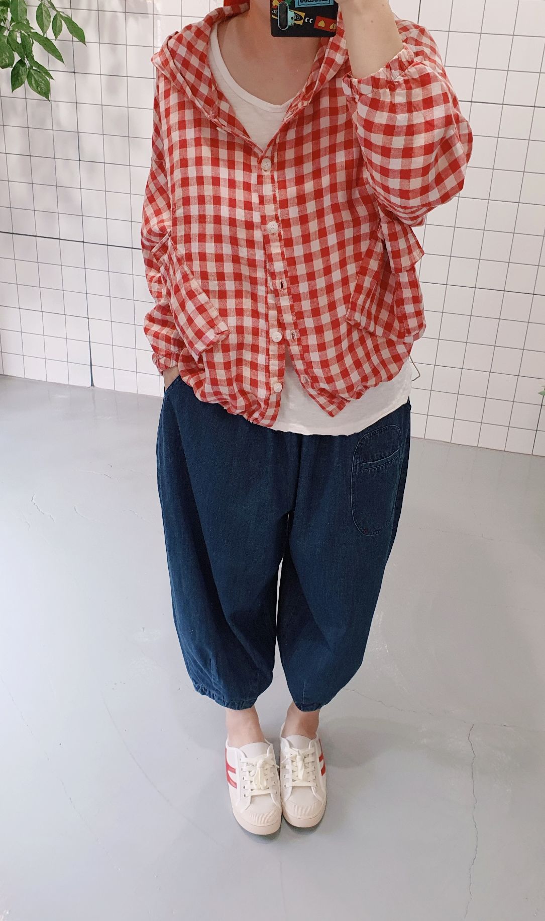 둥근 포켓 패치 청 배기바지 - 상세 이미지 5