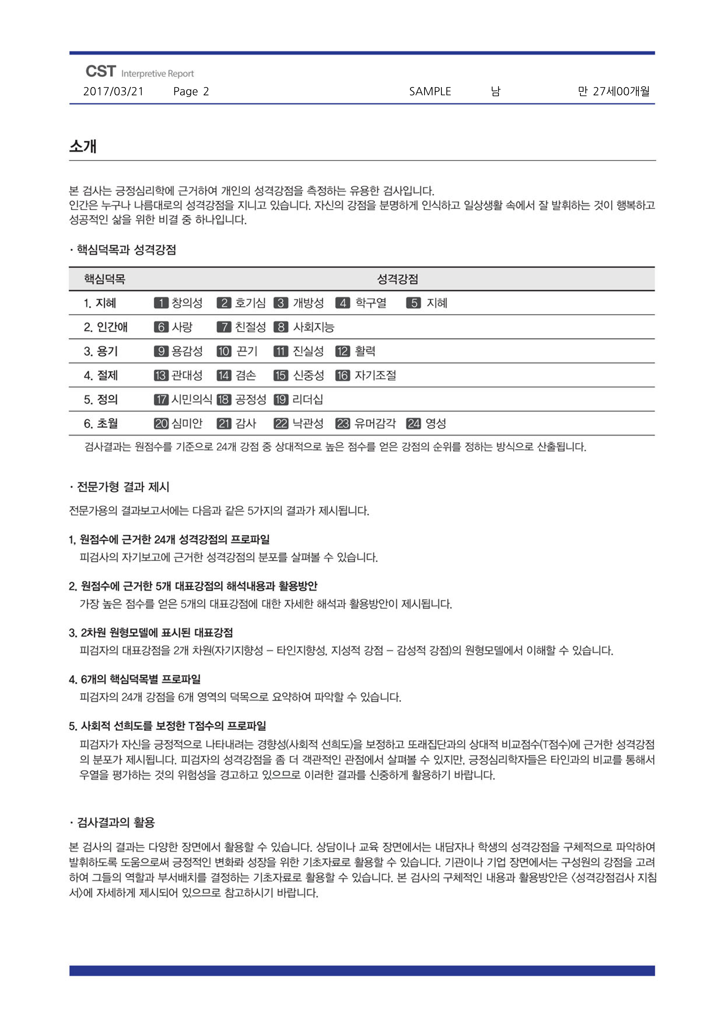 CST 강점 검사 (긍정심리학 24가지 성격 스트렝스 정식검사) 온라인 심리검사 - 상세 이미지 3