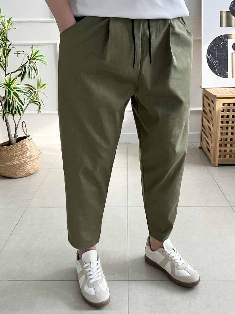 1+1 남자 와이드바지 밴딩 스판 원턱 배기 벌룬팬츠