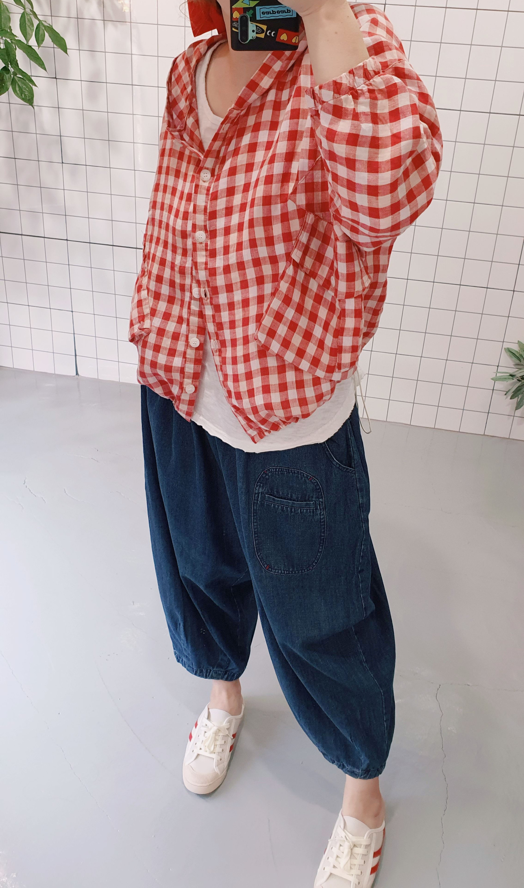 둥근 포켓 패치 청 배기바지 - 상세 이미지 4