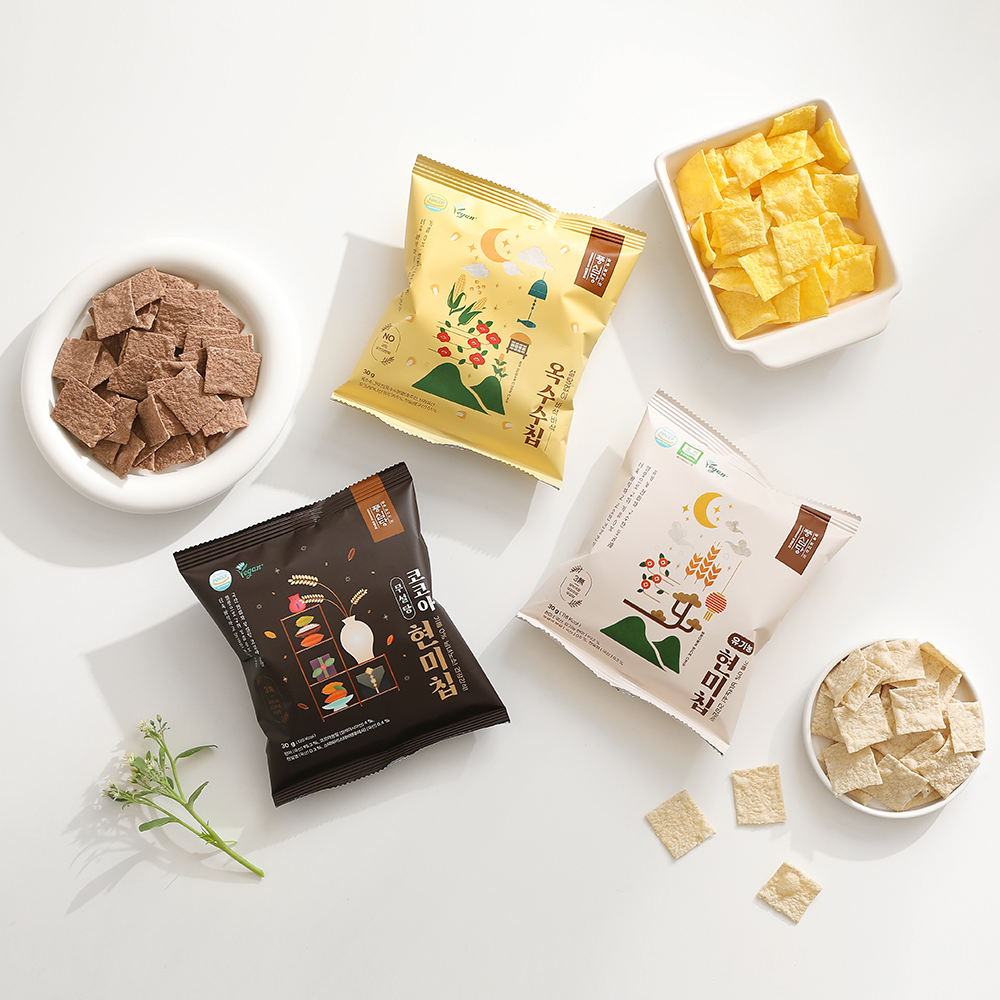 풍심당 쌀과자 현미칩 3개, 무설탕 코코아 현미칩 3개, 무설탕 옥수수칩 3개 (30gx9개)