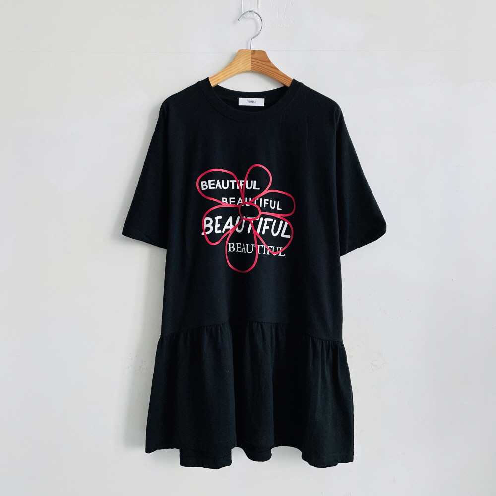 여성 빅사이즈반팔티 박스티 프릴티셔츠 플라워 롱 티셔츠 이미지 8