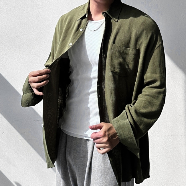 남자 글노 루즈 오버핏 여름 아이스 쿨링 린넨 셔츠 남방