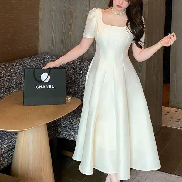 스퀘어넥 새틴소재 플레어원피스 연주회 셀프웨딩 촬영 컨셉 빅사이즈 드레스 여름 봄 2컬러 - 상세 이미지 2