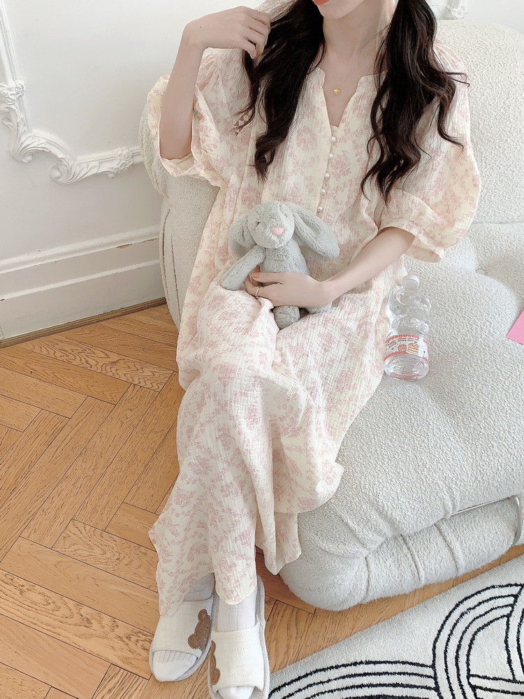 여름 반팔 원피스잠옷 빅사이즈 임산부파자마 민소매 자주입는 잠옷 홈웨어 수유복 - 상세 이미지 4