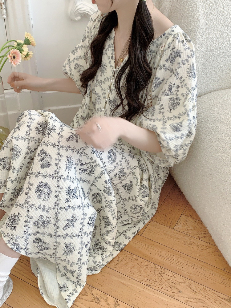 여름 반팔 원피스잠옷 빅사이즈 임산부파자마 민소매 자주입는 잠옷 홈웨어 수유복 이미지 6