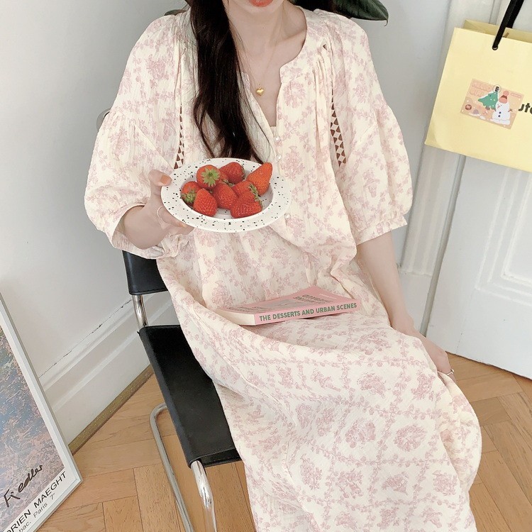 여름 반팔 원피스잠옷 빅사이즈 임산부파자마 민소매 자주입는 잠옷 홈웨어 수유복 - 상품 이미지