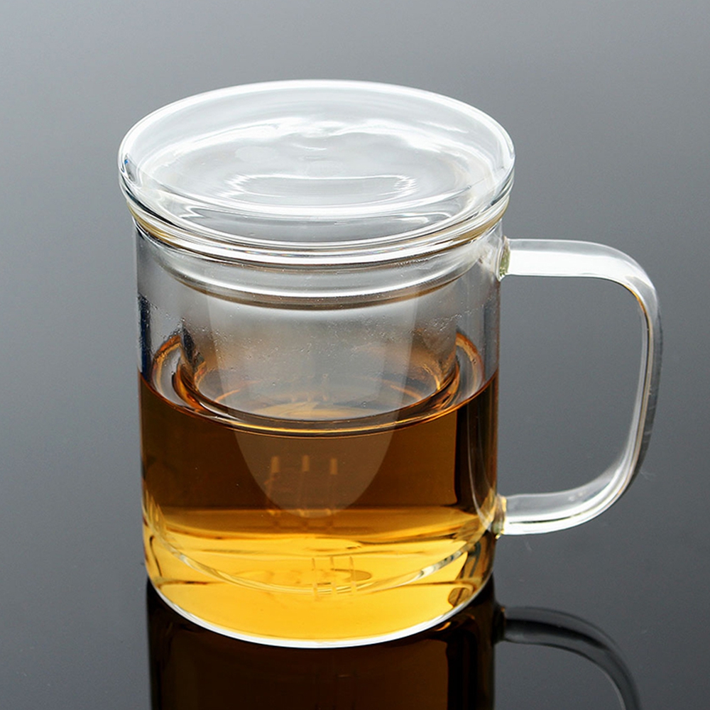 내열유리 티머그 투명 뚜껑 찻잔 차우리는 머그컵 350ml - 상품 이미지