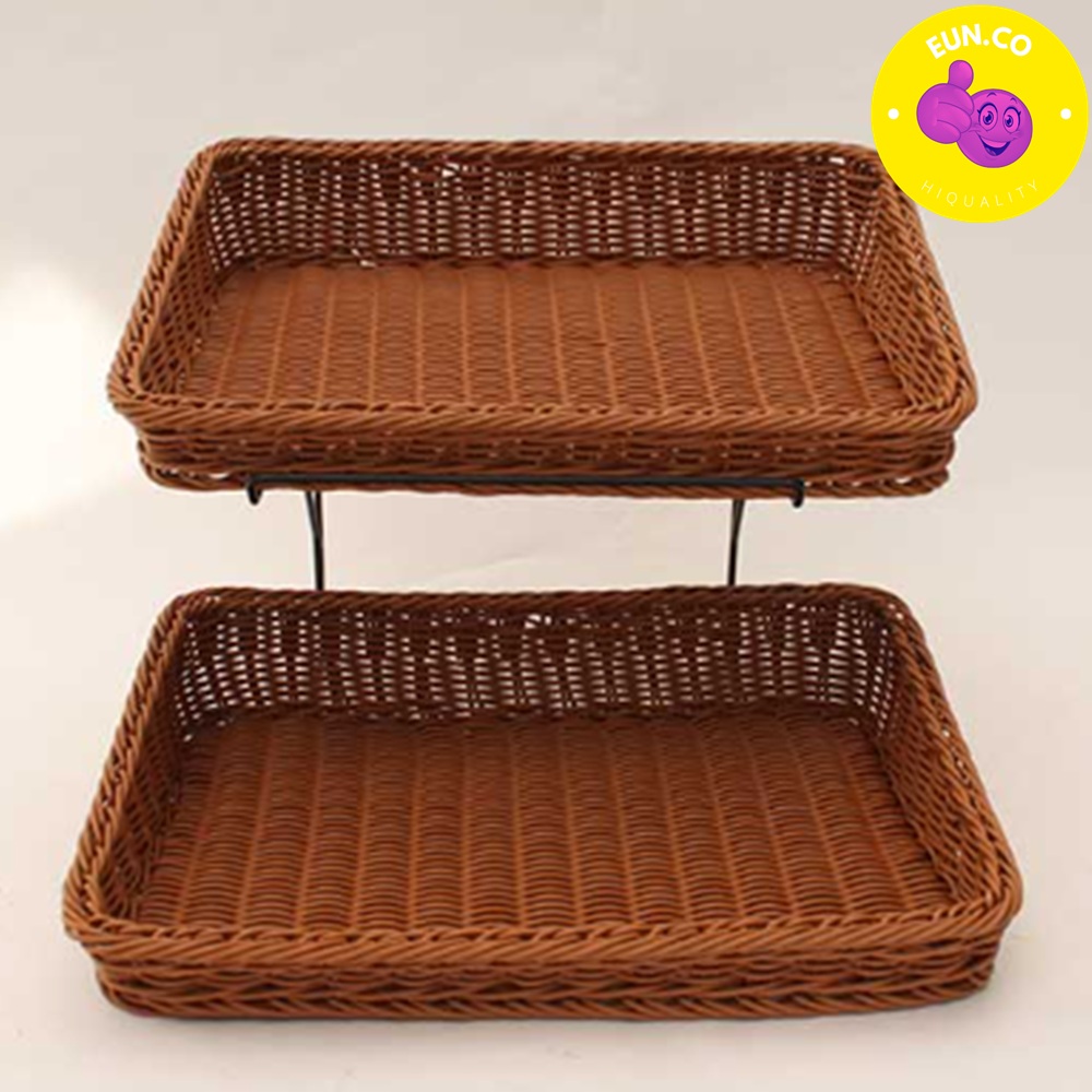 2단스탠드 바구니포함 철재트레이 라탄바구니 마트 편의점 베이커리 진열대