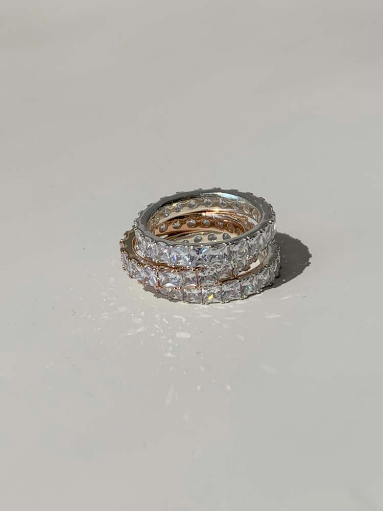 [무배] 셀프러브 풀 큐빅 링 반지 - 925실버 사각 볼드 다이아반지 레이어드링 은반지