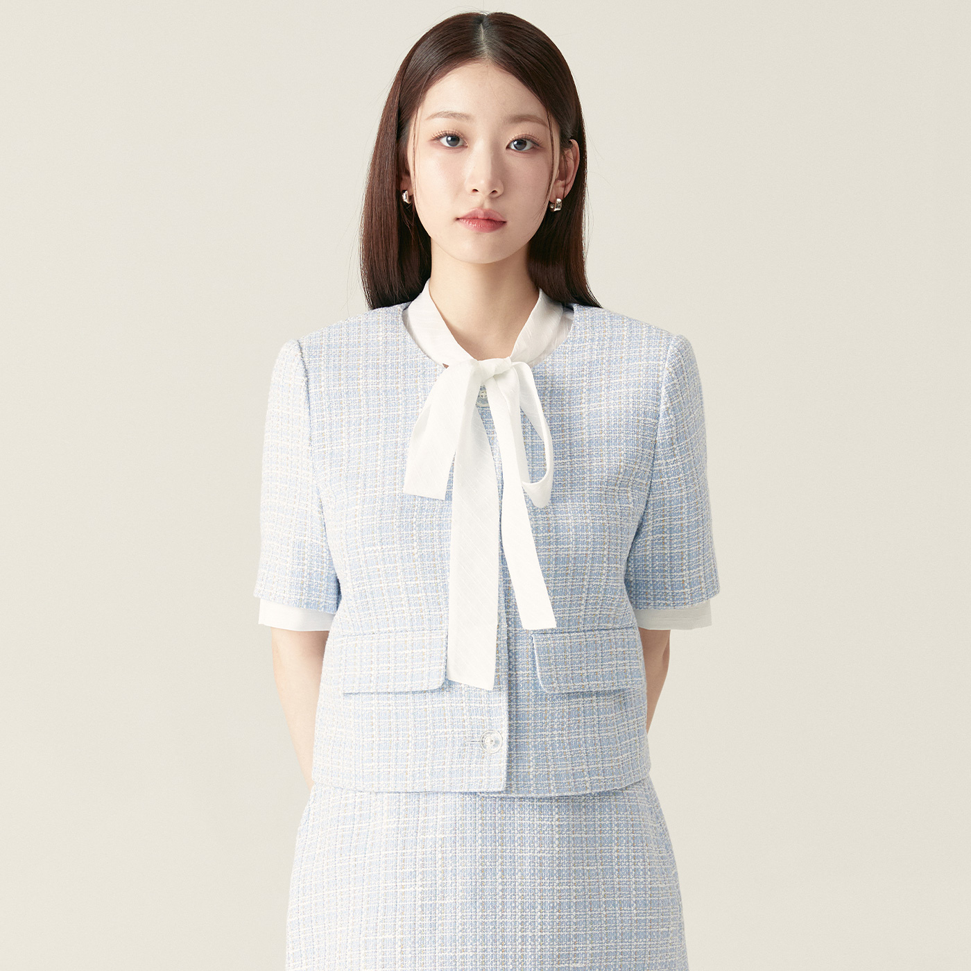 로엠 체크 트위드 반팔 자켓 RMJKF25S51