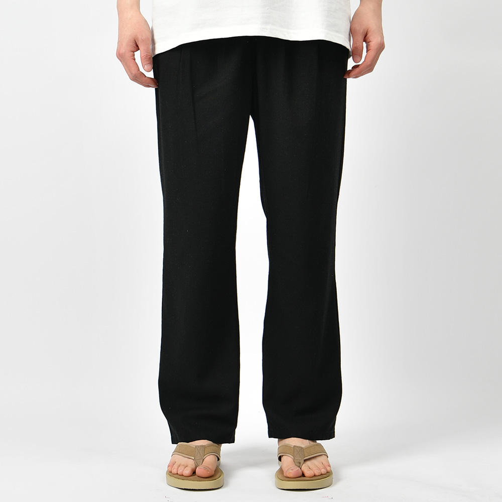 남자 여름 바지 린넨 라이크 세미와이드 투핀턱 밴딩 면 팬츠 - 상세 이미지 2