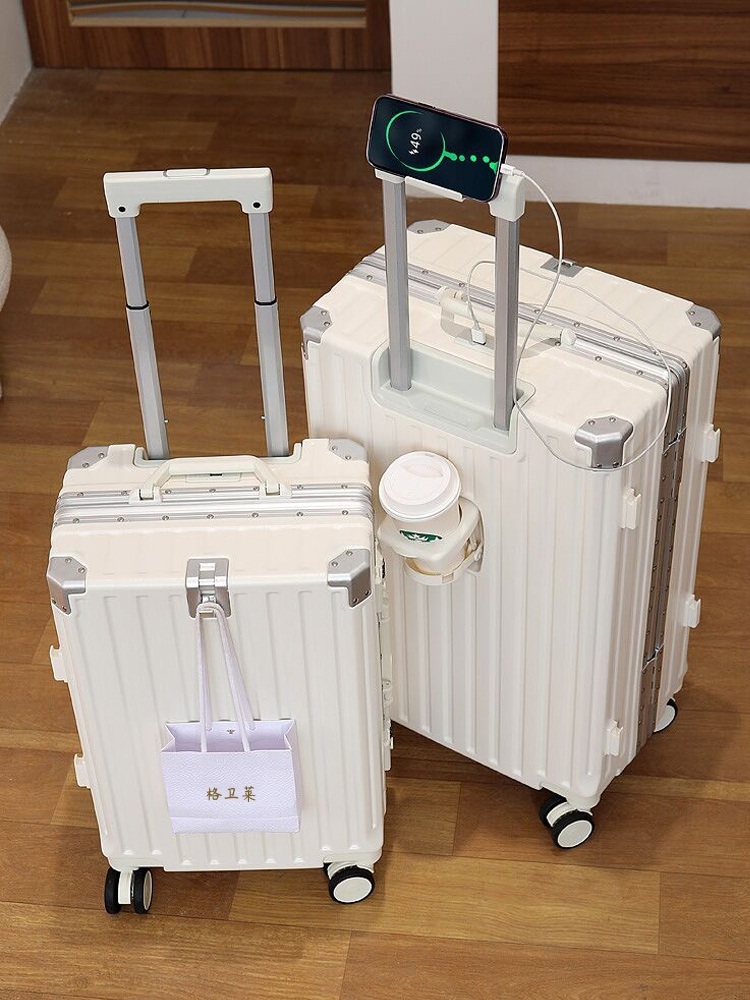 스마트캐리어 컵홀더 USB 30인치 긁힘방지 화물용 아이보리화이트+컵홀더+충전포트+건식분리 20인치 - 상품 이미지