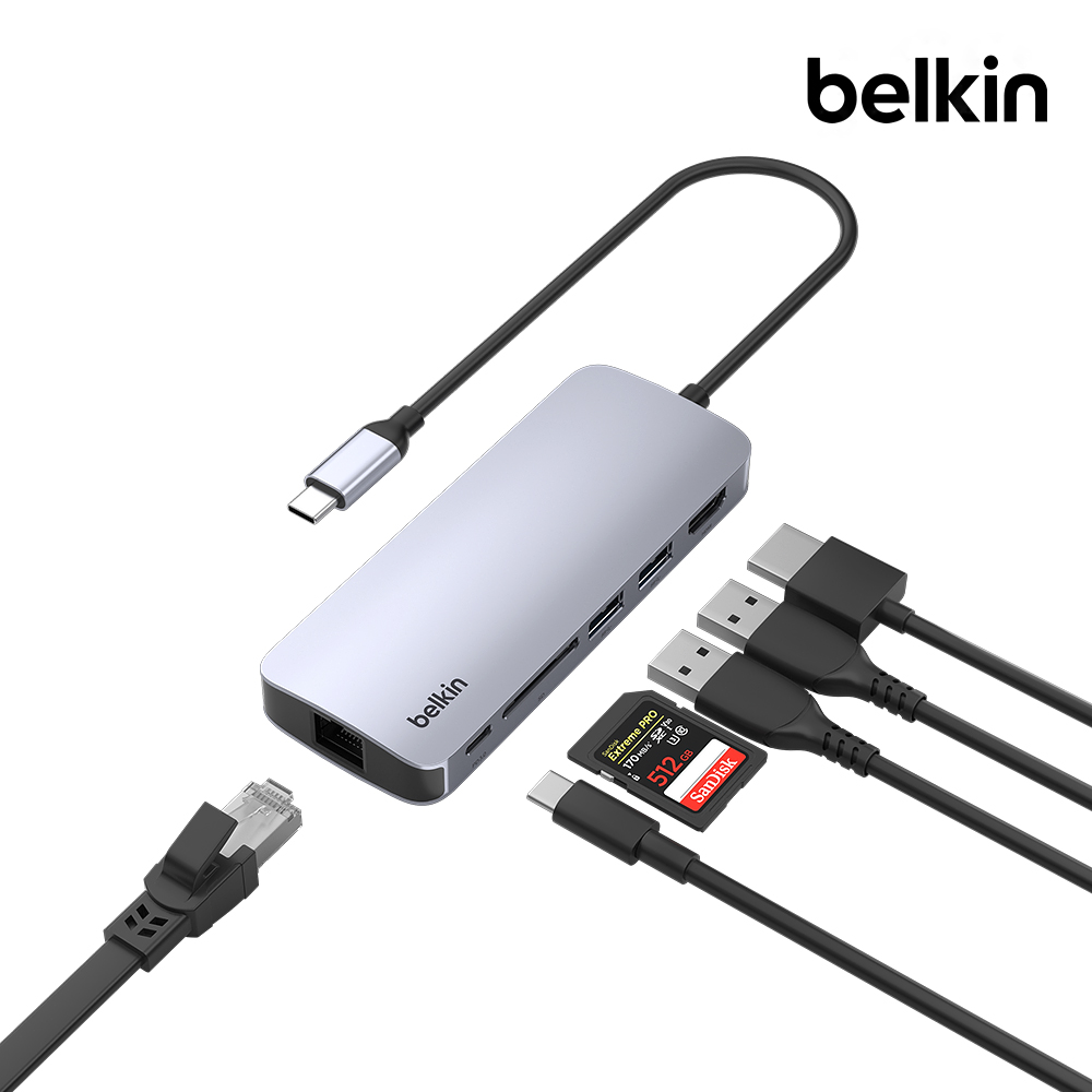 [25년 신제품] 벨킨 6in1 C타입 멀티 허브 Pro 이더넷 HDMI 2.0 4K 60Hz 100W AVC008fq 맥북 M4 윈도우 노트북 아이패드 호환